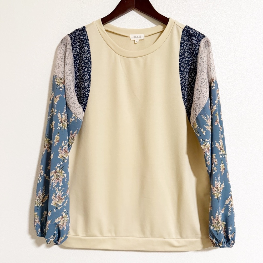 Roolee Patchwork Balloon Sleeve French Terry Top